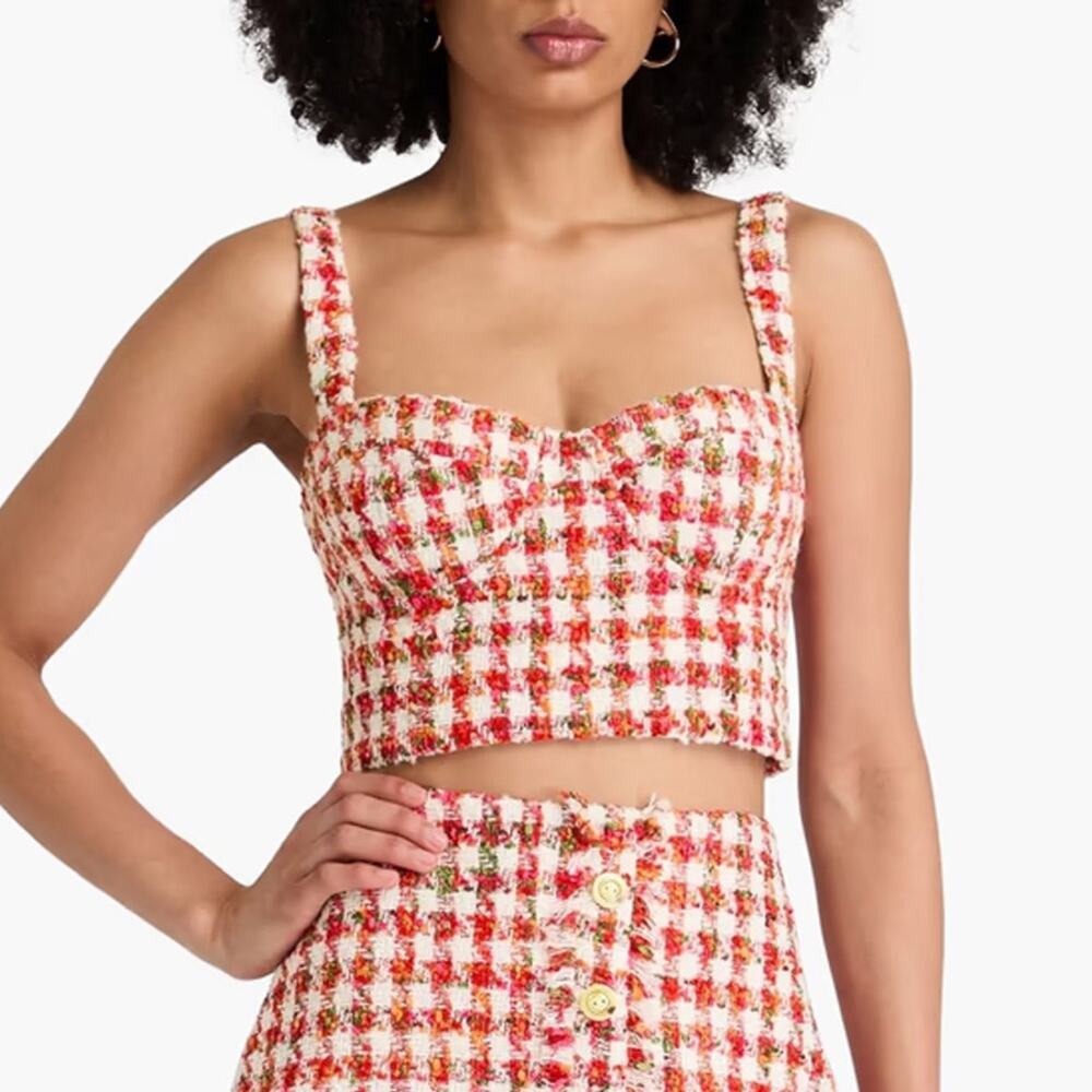 Cara Cara Claudine Pink White Gingham Tweed Crop Top Size 8